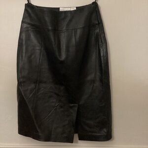Jaclyn Smith 100% Leather Black Skirt Elegant Pencil High Waist Slit 6 Front Sli